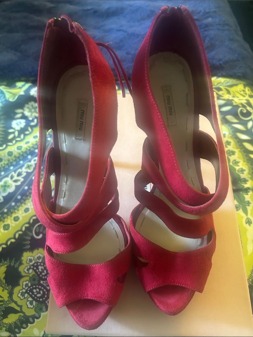 Miu Miu Fuchsia Suede Peep-Toe Strappy Heels